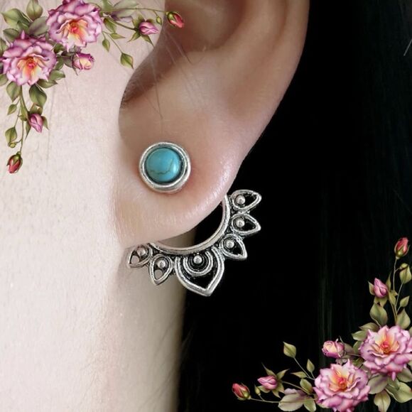 Simple Earring Jackets with fake turquoise stones - Picture 1 of 9